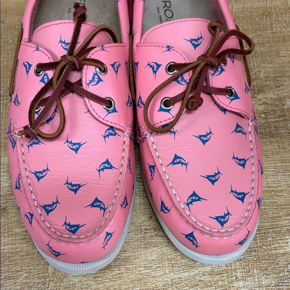 Froats Vibrant Pink‎ Boat Shoes with Blue Fish Pattern
